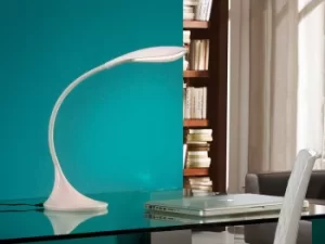 Image of Swan Modern LED Desk Table Lamp Glossy White Flexible Arm Switched, 550lm, 4000K