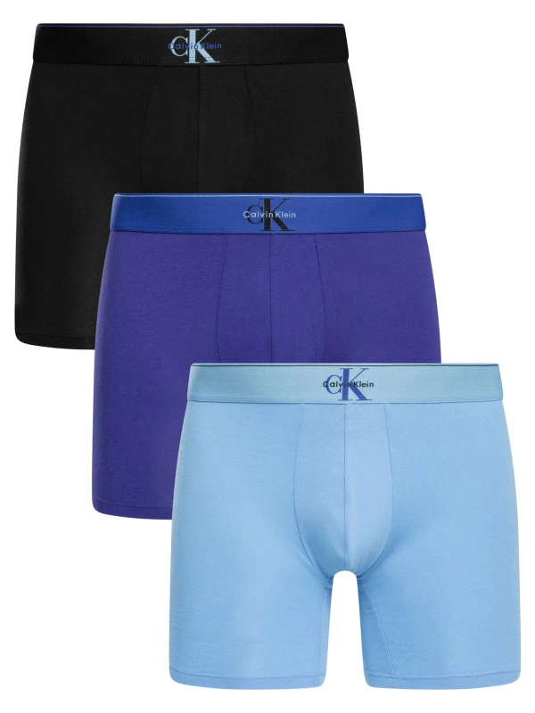 Image of Calvin Klein 3 Pack Graphic Monogram Boxer Briefs Black (Blue River Fog/Blue River/Light Blue) L