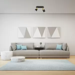 Image of Joker Hand Made Ceiling Lamp In Matt Black With Luxurious Gold Detail Featuring Minmalistic Slender Cylinder Shades