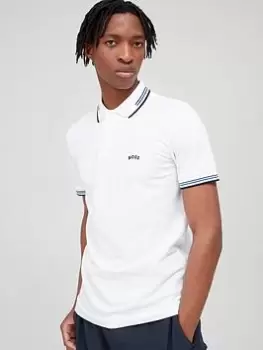 Image of BOSS Paul Curved Logo Slim Fit Polo Shirt, Natural, Size S, Men