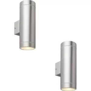 Image of 2 PACK Up & Down Twin Outdoor Wall Light - 2 x 7W GU10 LED - Brushed Steel