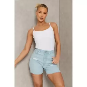 Image of I Saw It First Light Wash Distressed Denim Shorts - Blue