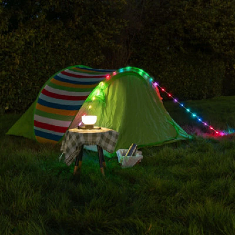 Image of ValueLights Multi Purpose Camping Festival Solar Hanging Light with RGB String Lights Green