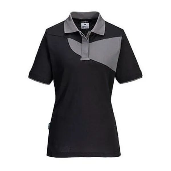 Image of Portwest PW2 Womens Polo Shirt PW219BZRXS Colour: Black / Zoom Grey
