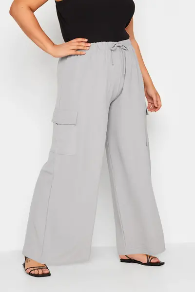 Image of Yours Wide Leg Cargo Trousers Grey
