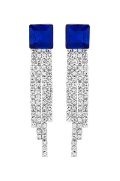 Image of Silver Plated Blue Cubic Zirconia Drop Earrings