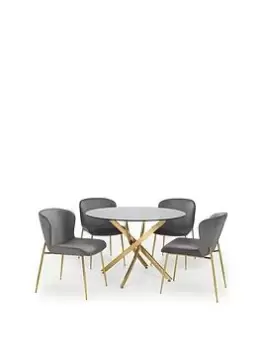 Image of Julian Bowen Montero 100 Cm Round Dining Table + 4 Harper Chairs - Gold/Grey