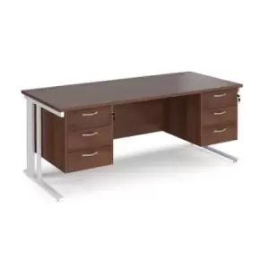Image of Office Desk Rectangular Desk 1800mm With Double Pedestal Walnut Top With White Frame 800mm Depth Maestro 25 MCM18P33WHW