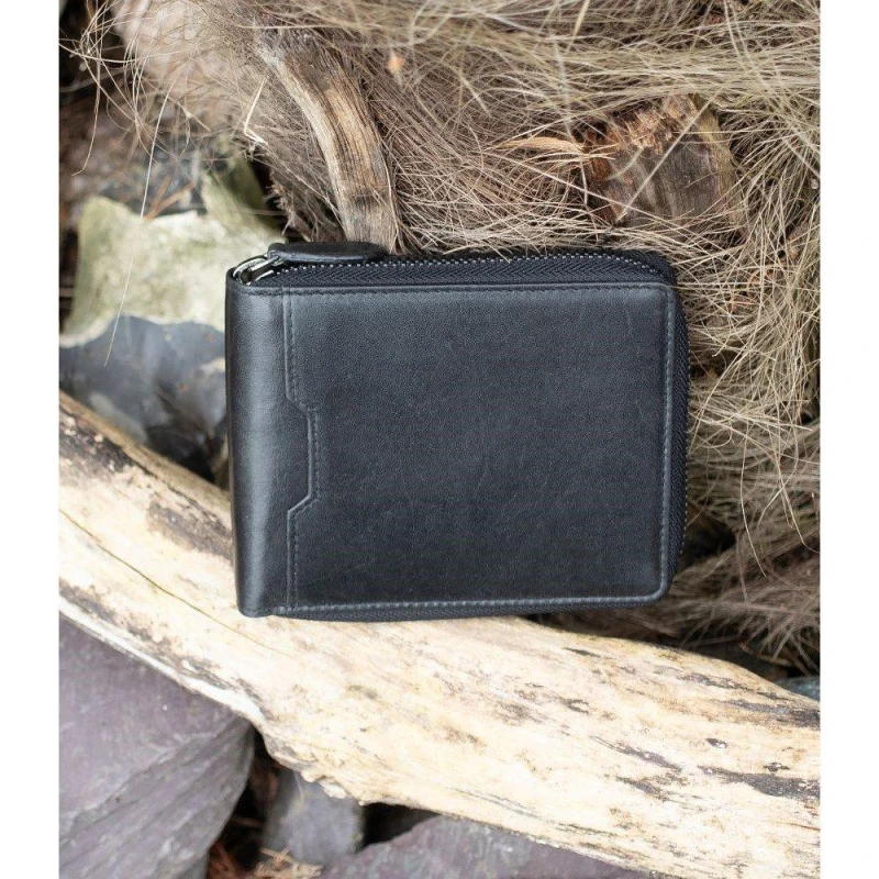 Image of PRIMEHIDE Leather Alperto Zip Around Wallet Black male 12 x 10