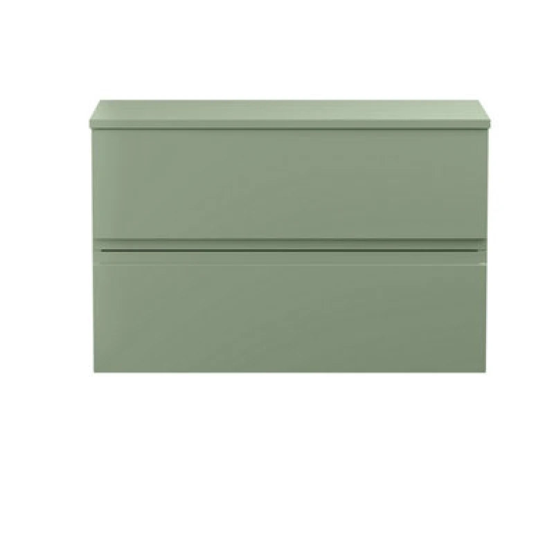 Image of Hudson Reed Urban Wall Hung Countertop Basin Unit, 2 Soft Close Drawers Vanity Unit And Green Worktop In Satin Green, 800mm