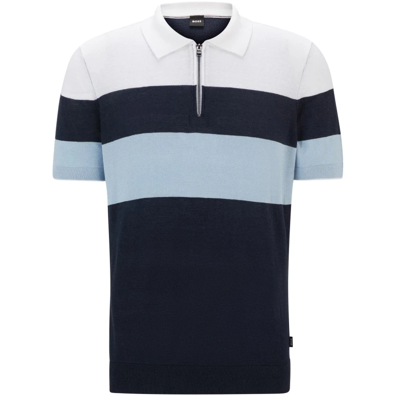 Image of Boss Mens Trieste Knitted Short Sleeve Polo Shirt Dark Blue male Large