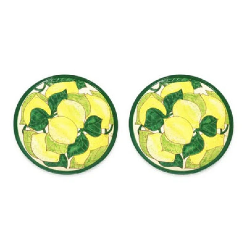 Image of Verano Spanish Ceramics Signature Lemons Hand Painted Ceramic Kitchen Dining Plate (Diam) 28cm Set of 2 Multi