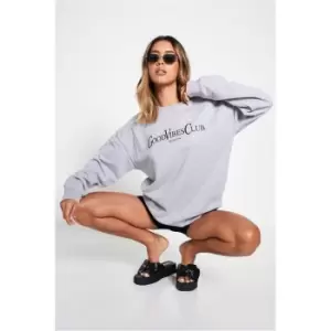 Image of I Saw It First Grey Good Vibes Only Oversized Slogan Sweatshirt - Grey