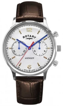 Image of Rotary Mens Avenger Brown Leather Strap Silver Dial Watch