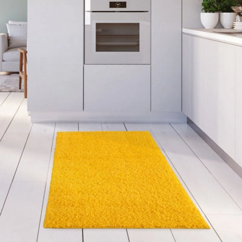 Image of THE RUGS Shaggy Rugs Yellow Living Room Rug - Soft Fluffy Thick Carpet For Bedrooms & Kitchen Easy To Clean Home Decor Rugs Size: 80cm x 150cm Yel
