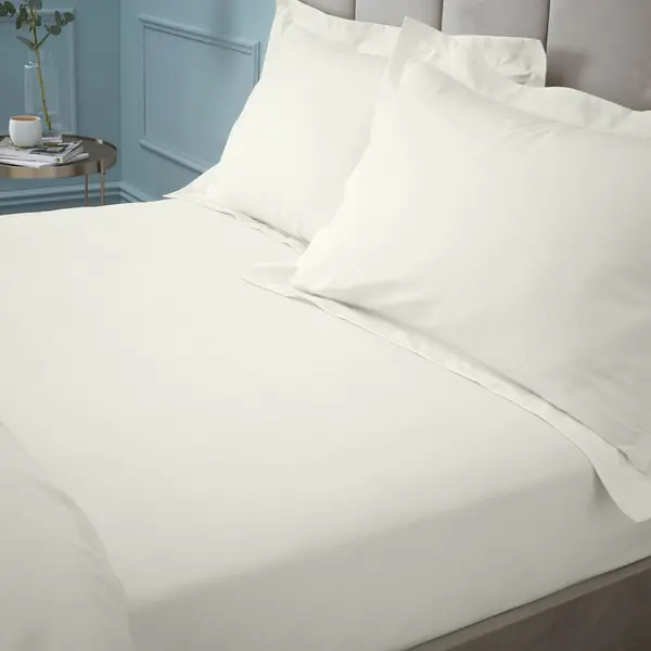 Image of BIANCA Plain Dye 100% Egyptian Cotton 180 Thread Count Fitted Sheet, Cream, King - Bianca BD/57496/R/KFD/CR