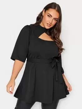 Image of Yours Yours Cut Out Peplum Top, Black, Size 20, Women