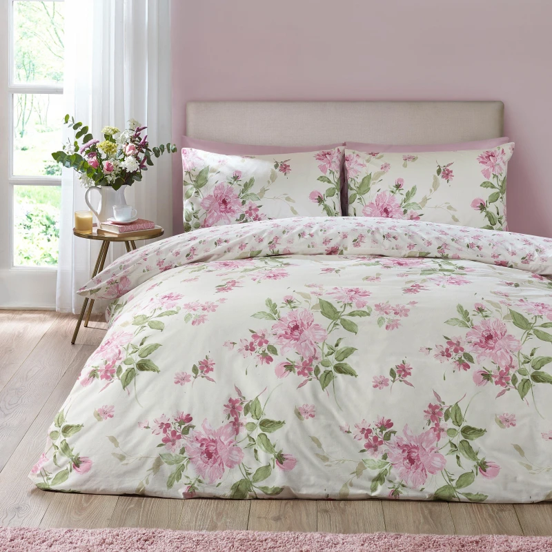 Image of Catherine Lansfield Avebury Floral Duvet Cover Bedding Set Cream