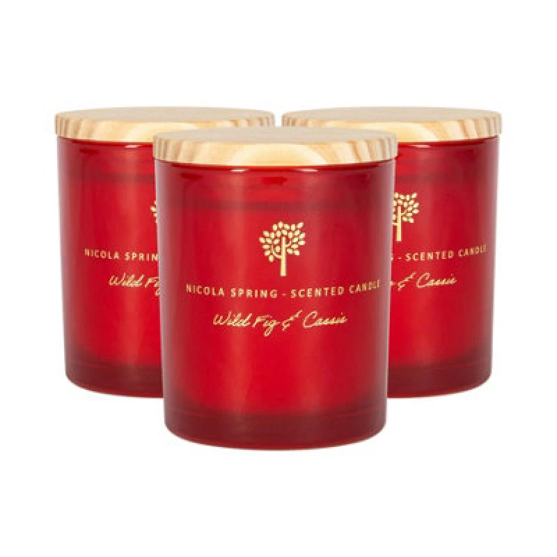 Image of Nicola Spring Soy Wax Scented Candles - 130G - Wild Fig & Cassis - Pack Of 3 - Autumn Spiced Glass Jars - Long Burn Seasonal