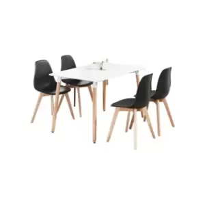 Image of 5 Pieces Life Interiors Rico Halo Dining Set - a Rectangular White Dining Table and Set of 4 Black Dining Chairs - Black