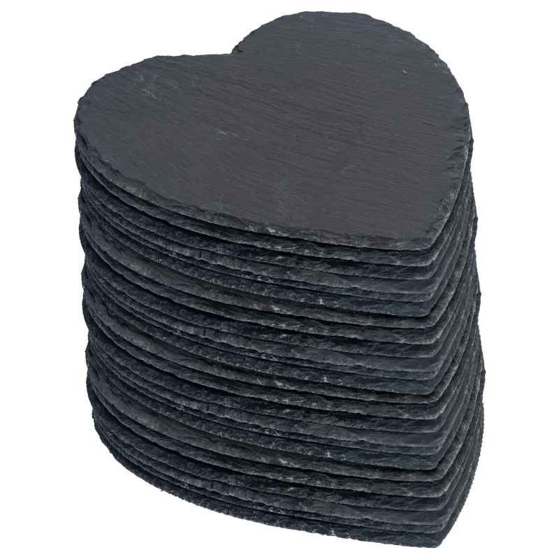 Image of Argon Tableware Heart Slate Placemats - 25cm - 24x Large Natural Black Stone Dining Table Dinner Serving Board Platter Place Mats Sets Black Unisex