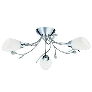 Image of 3 Light Multi Arm Ceiling Semi Flush Light Chrome, Crystal and Opal Glass, E14