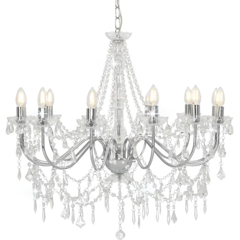 Image of VIDAXL Chandelier with Beads Silver 12 x E14 Bulbs vidaXL 8719883573335