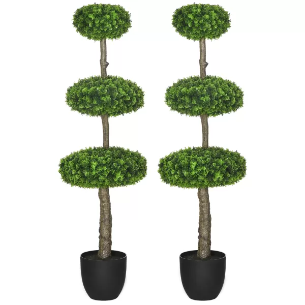 Image of HOMCOM Set of 2 Artificial Plants Boxwood Ball Topiary Trees 110cm Decorative Faux Plants in Pot for Home Indoor Outdoor Green