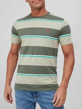 Image of Levis Original Logo Stripe T-Shirt - Khaki, Size S, Men