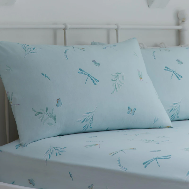 Image of Dreams and Drapes Fifi Dragonfly Fitted Bed Sheet Set in Duck Egg - Blue Blue Superking