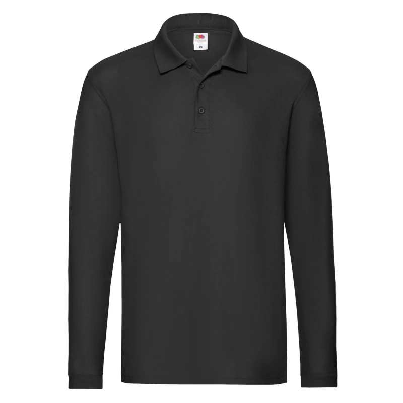 Image of Fruit Of The Loom Fruit of the Loom Men Premium Pique Long-Sleeved Polo Shirt in Black Size: Medium Black M Male 5063425999163