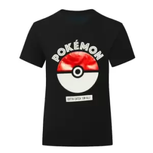 Image of Pokemon Girls Catch Em All Pokeball T-Shirt (1-2 Years) (Black)