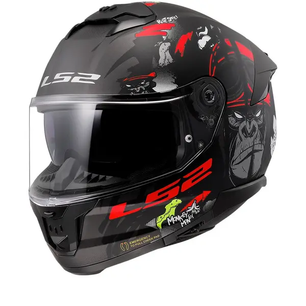 Image of LS2 FF808 STREAM II ANGRY MONKEY Matt Zwart Rood-06 Full Face Helmet Size 2XL