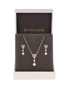 Image of Jon Richard Rose Gold Plated And Cubic Zirconia Heart Set - Gift Boxed, Rose Gold, Women