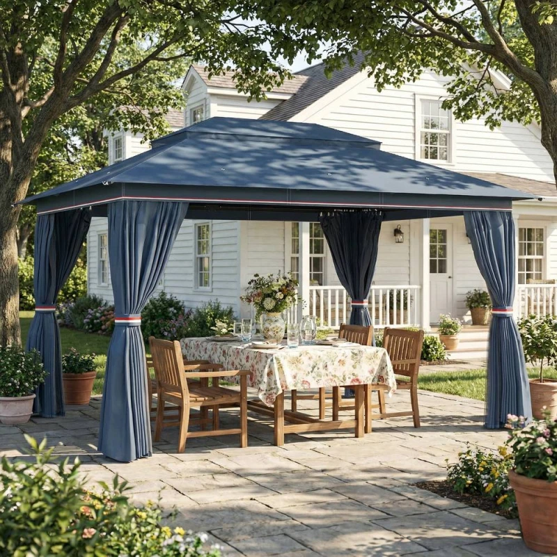 Image of OUTSUNNY 3 x 4m Outdoor Garden Gazebo with UPF50+ Double Roof, Dark Blue Size: 4m x 3m Dark Blue Unisex 4m x 3m