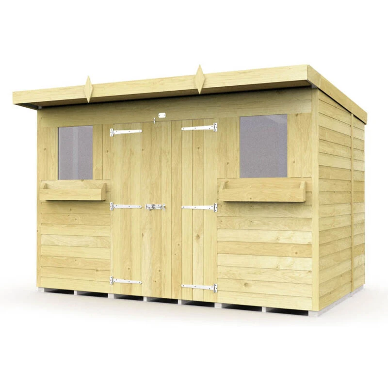 Image of Flat Pack Sheds DIY Sheds 10 x 8 Pent Summer Shed, Brown 10X8PSSFF