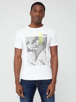 Image of Replay Beach Print Short Sleeve T-Shirt ; White