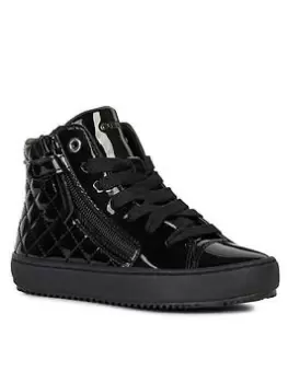 Image of Geox Girls Kalispera Lace Up Patent High Top School Shoe, Black, Size 6 Older