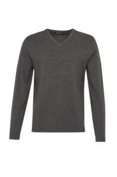 Image of Mens French Connection Milano Front Cotton V Neck Jumper Charcoal