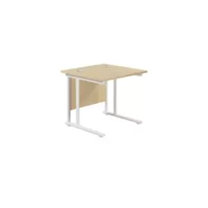 Image of Twin Upright Maple Rectangular Desk - 800mm x 800mm - White Frame