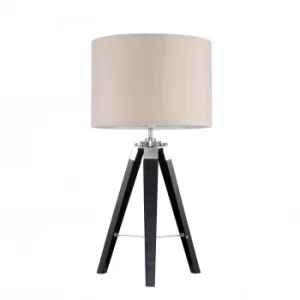Image of Clipper Black Wood and Chrome Table lamp with Beige Shade