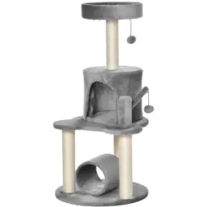 Image of Pawhut Cat Tree Tower Activity Centre With Jute Post Bed Tunnel Perch Hanging Toy - Grey