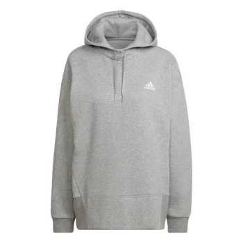 Image of adidas Essentials Studio Fleece Hoodie Womens - Medium Grey Heather / White