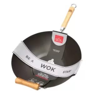 Image of School of Wok by Dexam 14"/36cm Pre-Seasoned Carbon Steel Wok