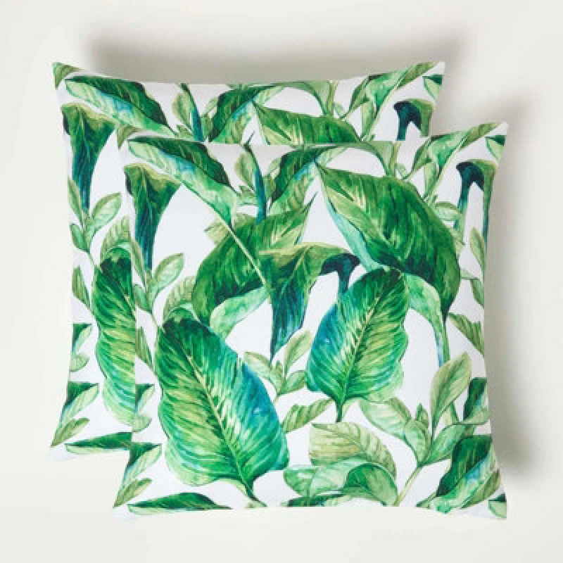 Image of Homescapes Banana Leaf Outdoor Cushion 45 x 45 cm, Set of 2 Green
