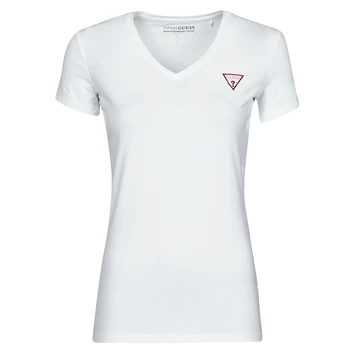 Image of Guess SS VN MINI TRIANGLE TEE womens T shirt in White - Sizes S,L,XL,XS
