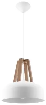 Image of Casco 1 Light Dome Ceiling Pendant White, Natural Wood, E27
