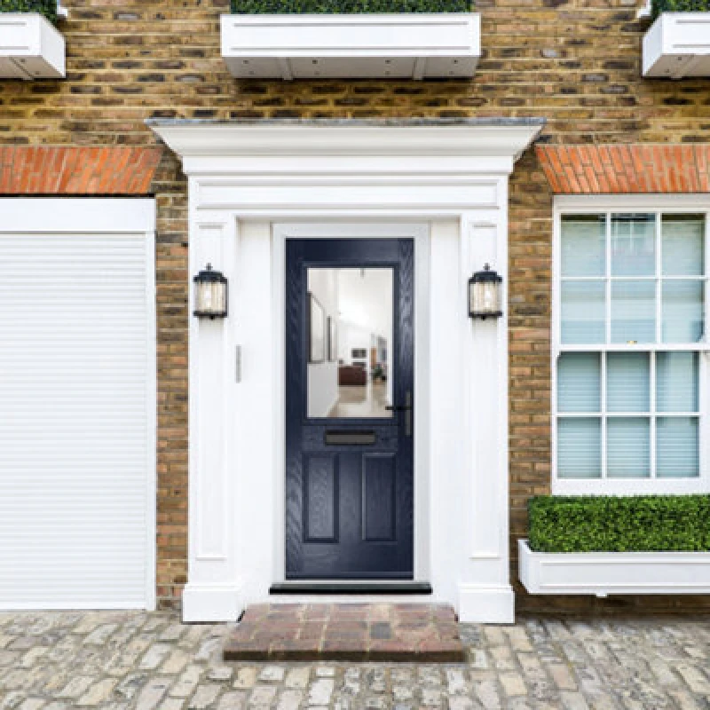 Image of Lacerta Composite Door Lytham Blue 920mm X 2090mm Open In Left Hand Clear Glass 10 Year Guarantee - Free Delivery & Smart Lock