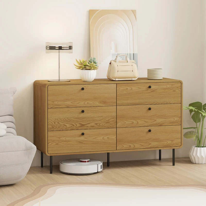 Image of HOMCOM Chest of Drawers for Bedroom, Modern 6 Drawer Dresser, Oak in Natural Natural Unisex