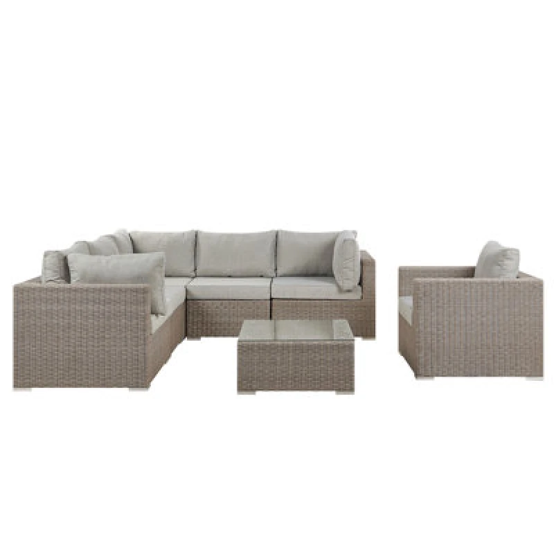 Image of Beliani Garden Lounge Set With Table 6 Seater Contare Right Hand Modular Pe Rattan Taupe